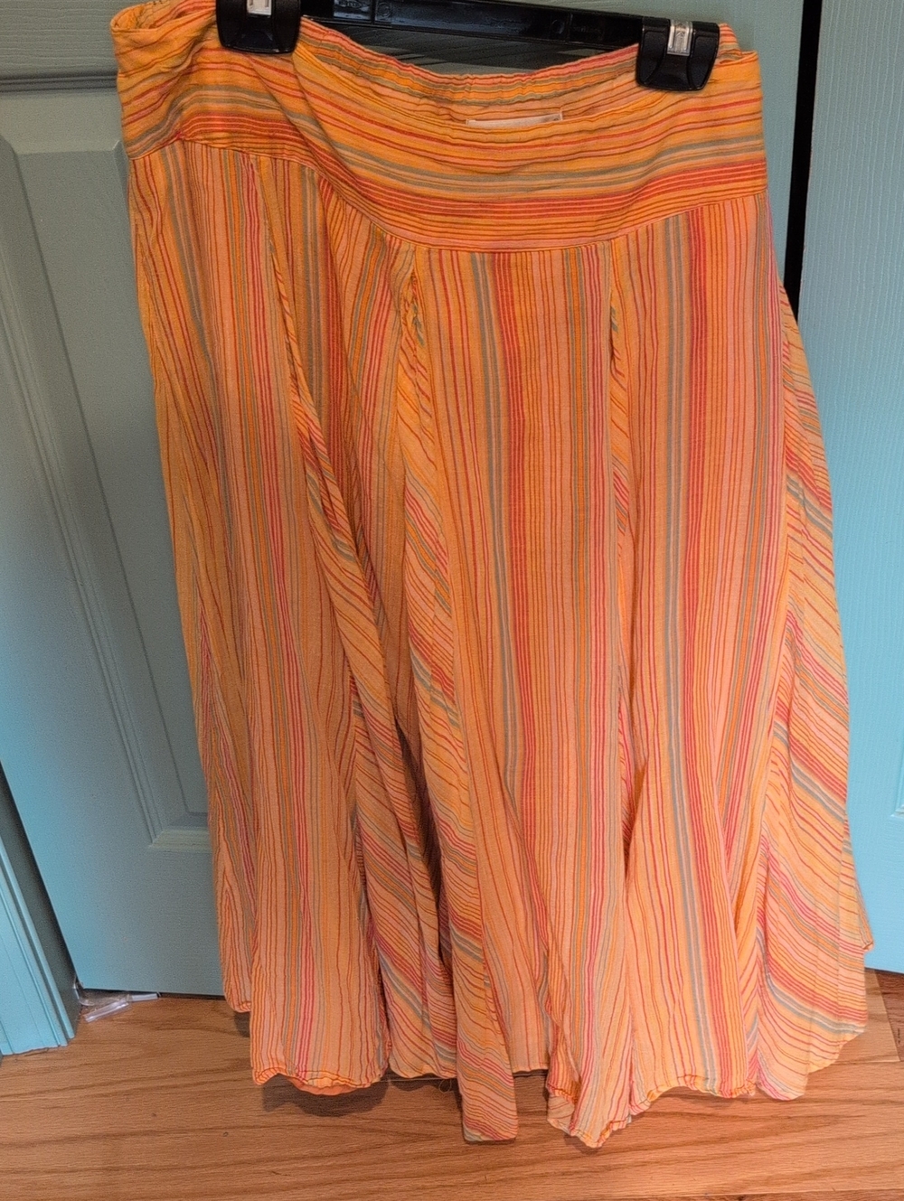 Coldwater Creek Peach & Multi-Stripe Pleated Skirt
